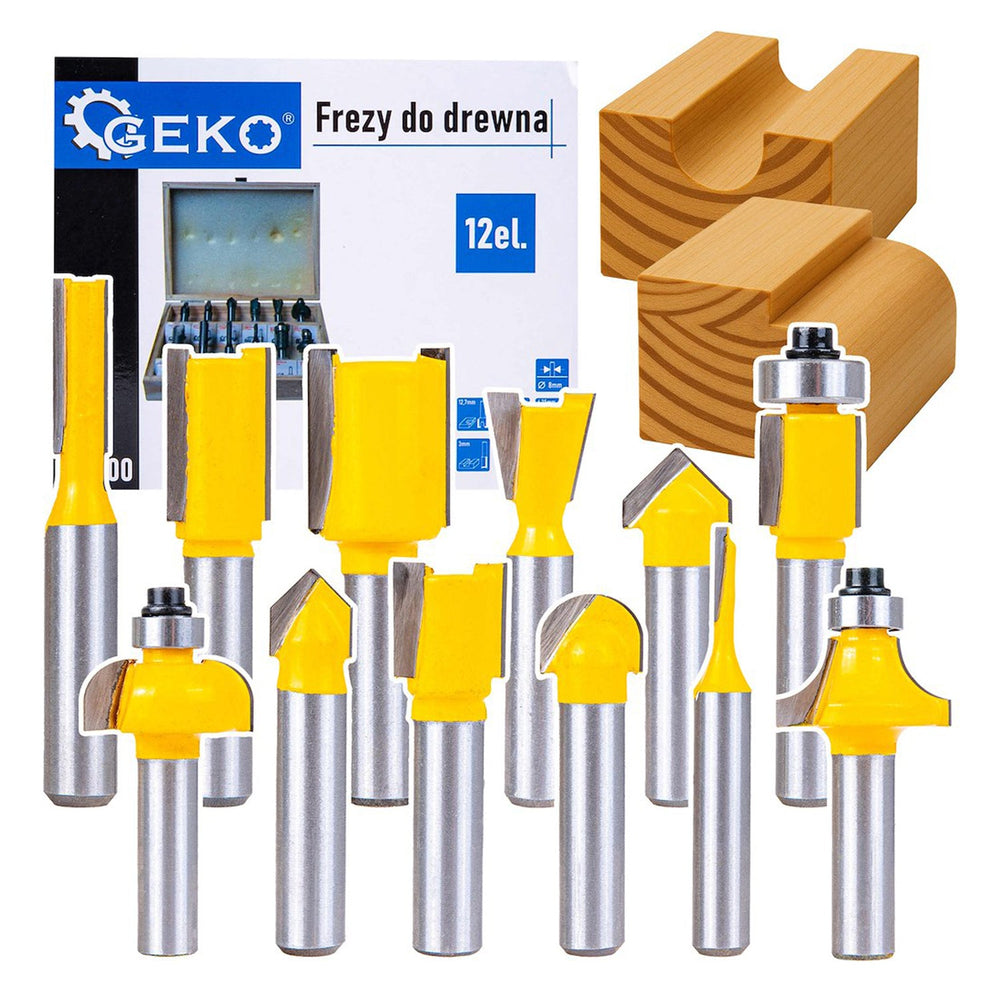 Set-kit 12 frese per legno, diametro 8 mm, HSS, Geko
