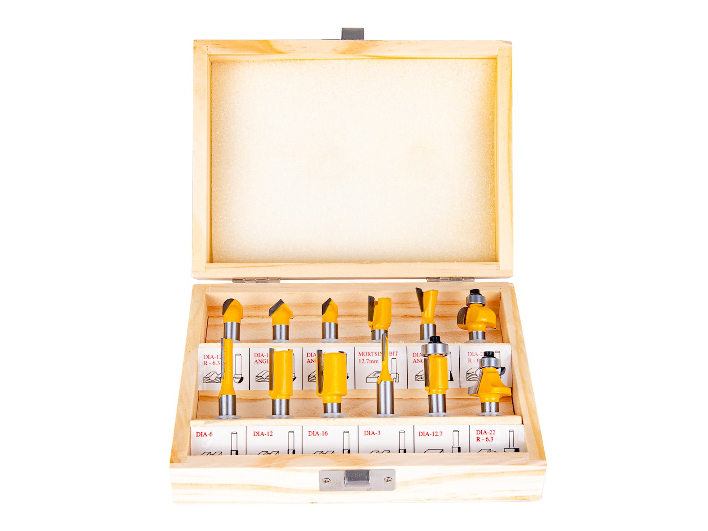 Set-kit 12 frese per legno, diametro 8 mm, HSS, Geko