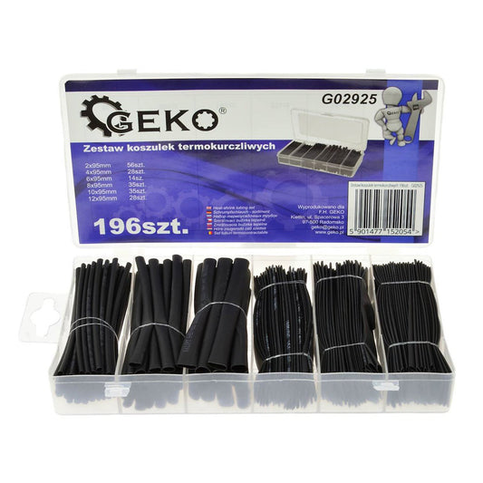 Set-kit 196 guaine termorestringenti per cavi, nero,6 misure Geko
