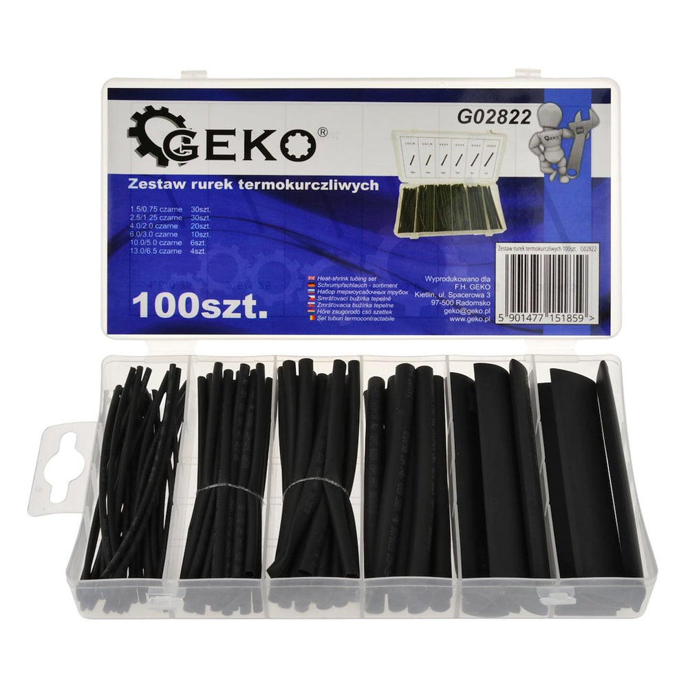 Set-kit 100 guaine termorestringenti per cavi, nero,6 misure Geko