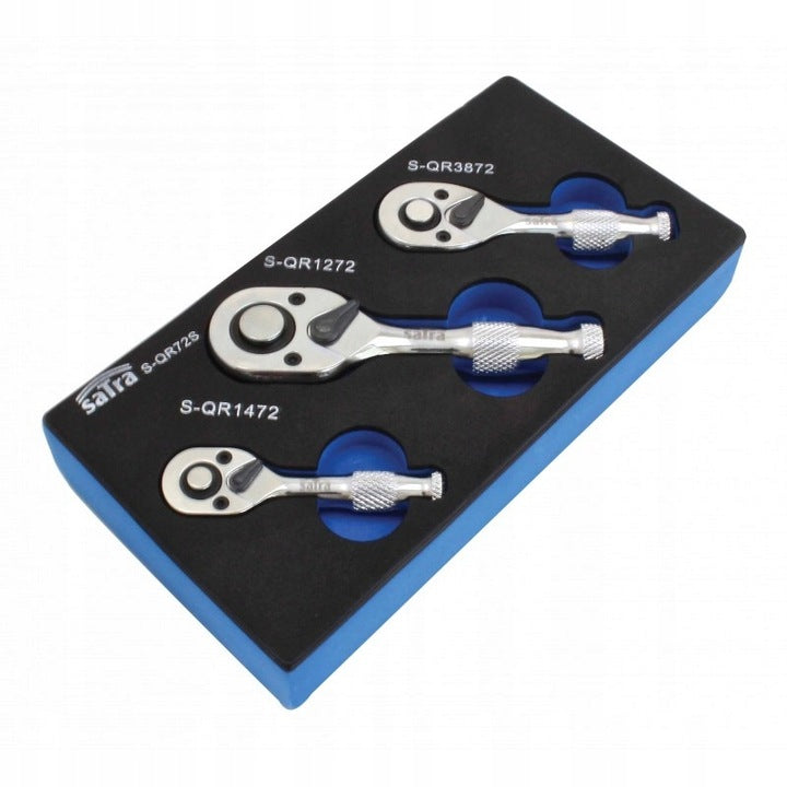Set-kit mini cricchetti, chiave a cricchetto corto a 72 denti, reversibili da 1/4", 3/8" e 1/2", 3 pezzi