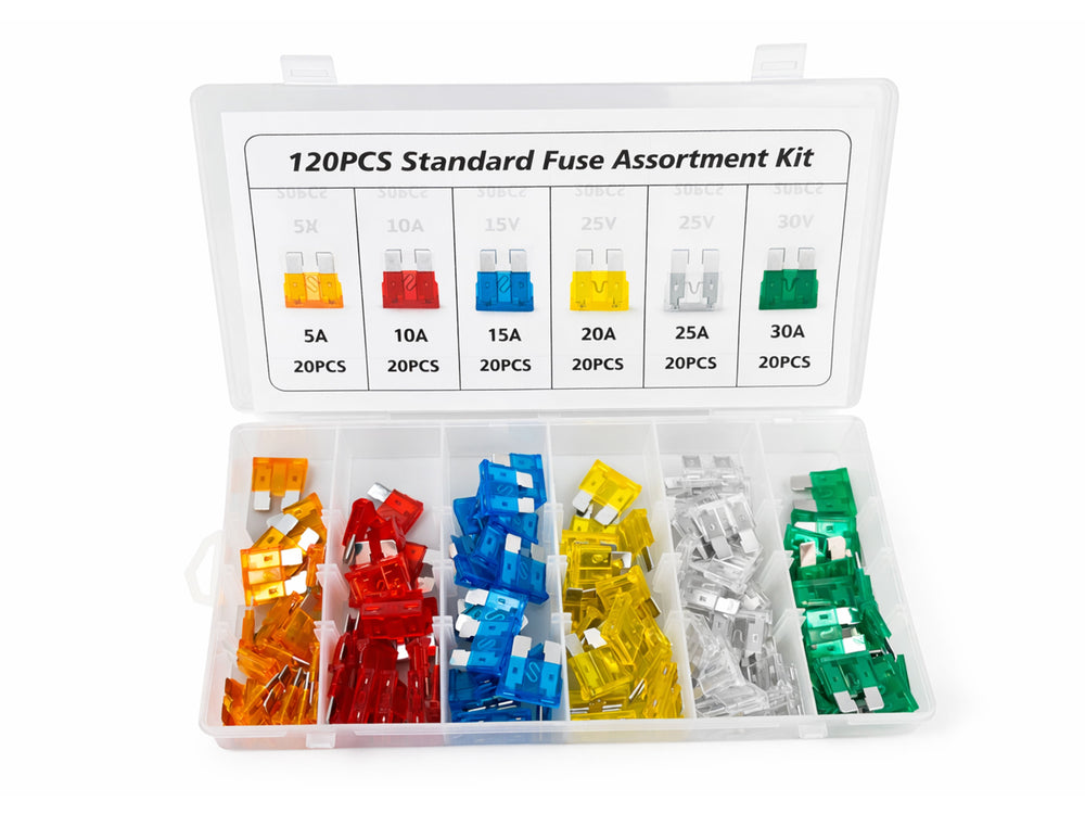 Set-kit mini fusibili auto, assortiti per camper/camion/moto, 5-30, 120 pezzi Gebo Tools