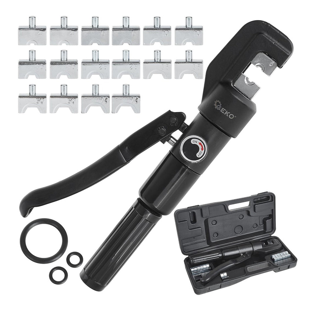 Set pinza crimpatrice idraulica manuale, kit pressatrice per terminali elettrici, per connettore 4-70 mm² con matrici intercambiabili, 6 tonnellate, Geko