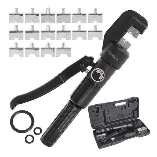 Set pinza crimpatrice idraulica manuale, kit pressatrice per terminali elettrici, per connettore 4-70 mm² con matrici intercambiabili, 6 tonnellate, Geko