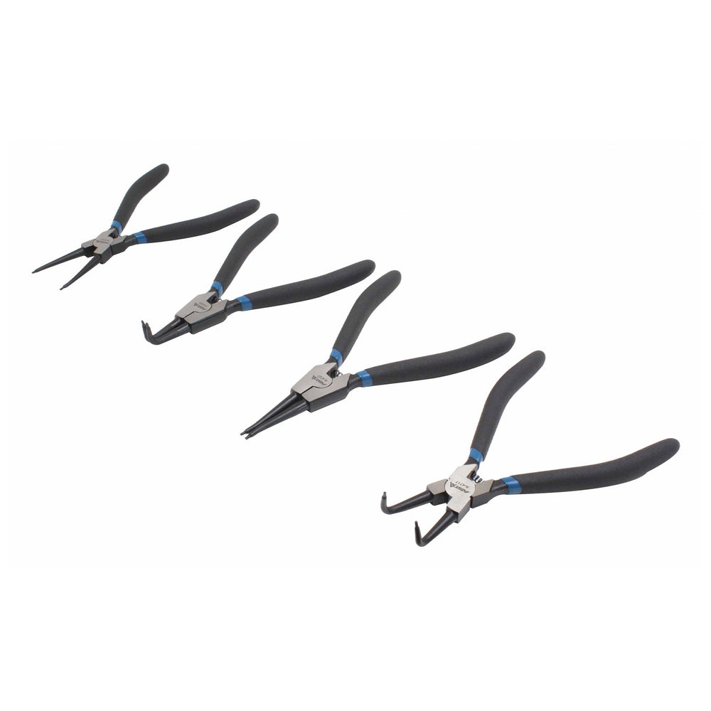 Set-kit pinze per anelli di sicurezza Seeger a becco curvo e dritto interni/esterni, con punte dritte e curve per bloccaggio 180 mm, 4 pezzi Asta