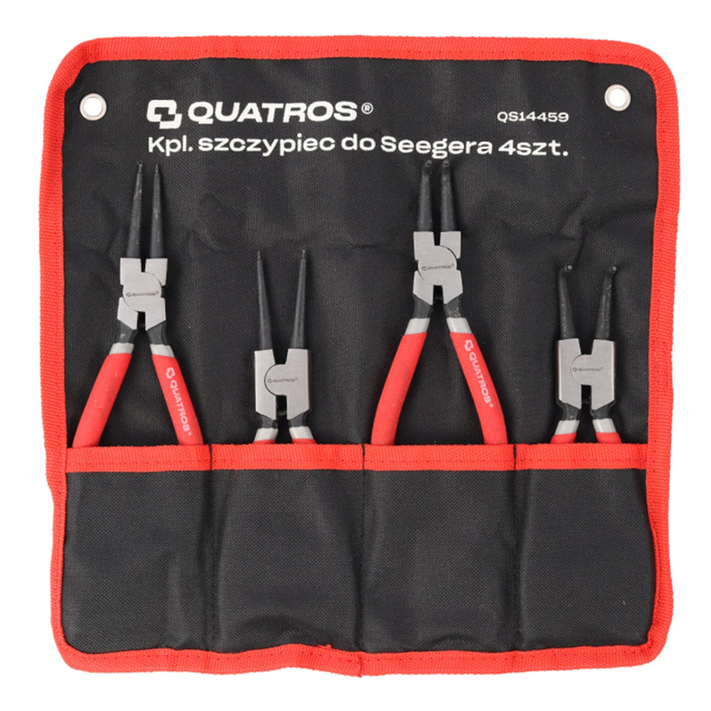 Set-kit pinze per anelli di sicurezza Seeger a becco curvo e dritto interni/esterni, con punte dritte e curve per bloccaggio 180 mm, 4 pezzi