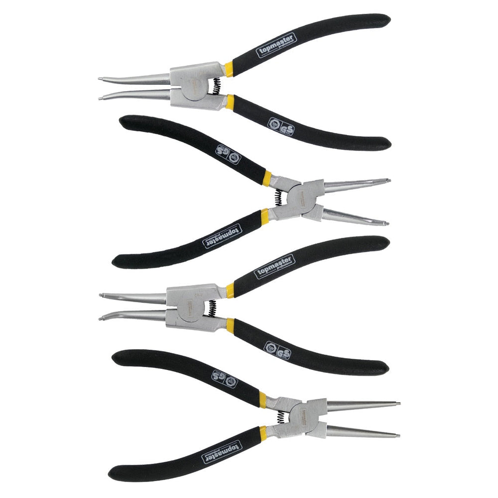 Set-kit pinze per anelli di sicurezza Seeger a becco curvo e dritto interni/esterni, con punte dritte e curve per bloccaggio 6" 150 mm, 4 pezzi Topmaster