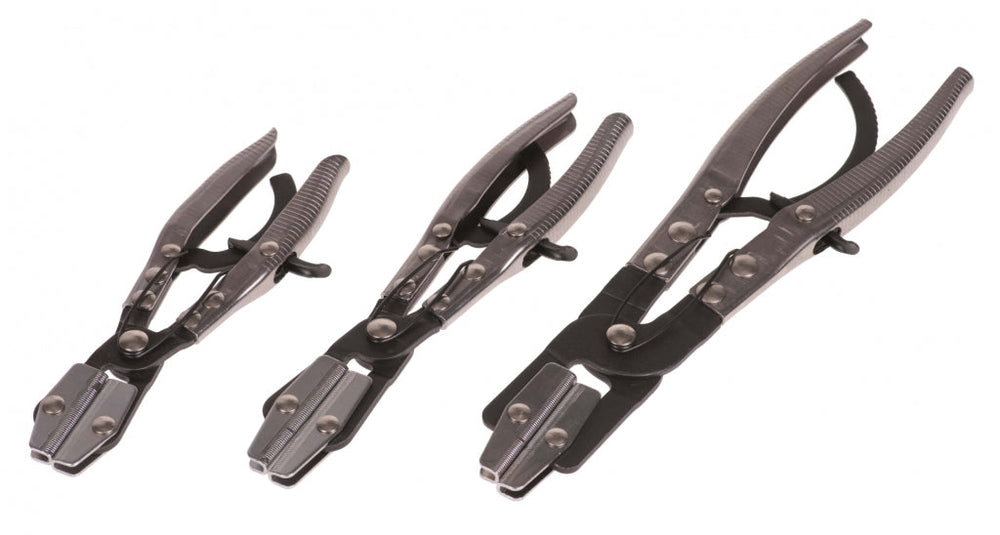 Set-kit pinze per chiusura tubi carburante, stringitubo, per flessibili, in acciaio con ganasce in gomma per occlusione di tubazioni e manicotti, 3 pezzi