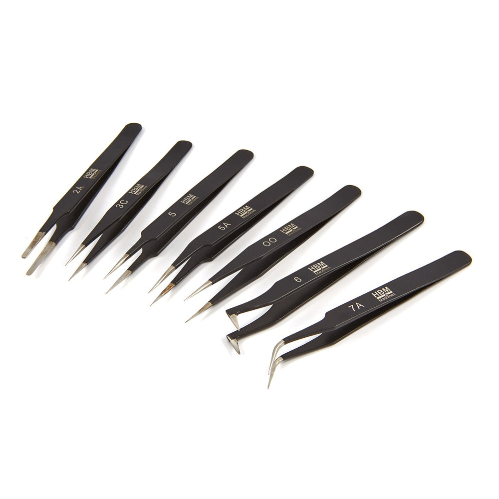 Set pinzette di precisione antimagnetiche ESD, 9 pezzi in acciaio inossidabile con custodia – per elettronica, gioielli, laboratorio e riparazioni di circuiti, 7 pezzi Hbm