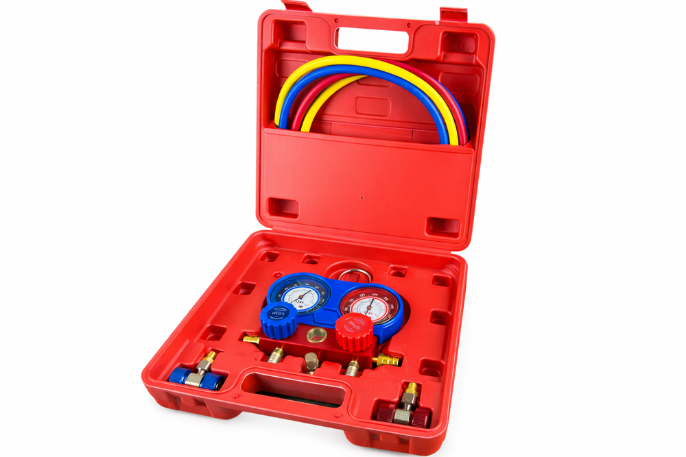 Set-kit pompa vuoto per condizionatori con manometri, ricarica aria condizionata per refrigeranti, manometro per diagnosi gas Gebo Tools
