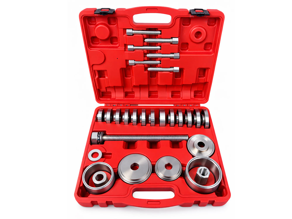 Set-kit estrattore per boccole e cuscinetti dei mozzi ruota e dei fuselli, adattatori 50–102 mm, 34 pezzi  Gebo Tools