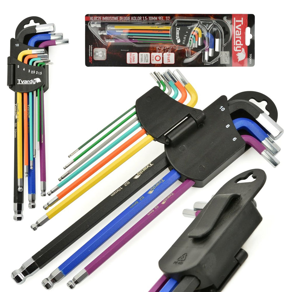 Set-kit 9 chiavi a brugola colorate con testa sferica, 1,5–10 mm