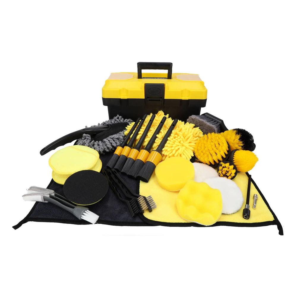 Set-kit professionale per detailing auto interno esterno, con spazzole, pennelli, spugne, panni 27 pezzi Resser