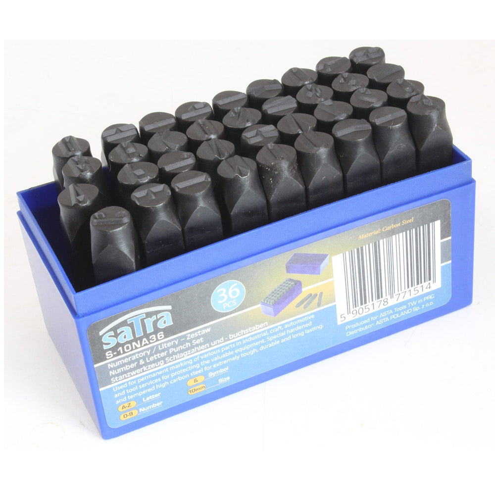 Set-kit punzoni alfanumerici - lettere e numeri, 10 mm 36 pezzi