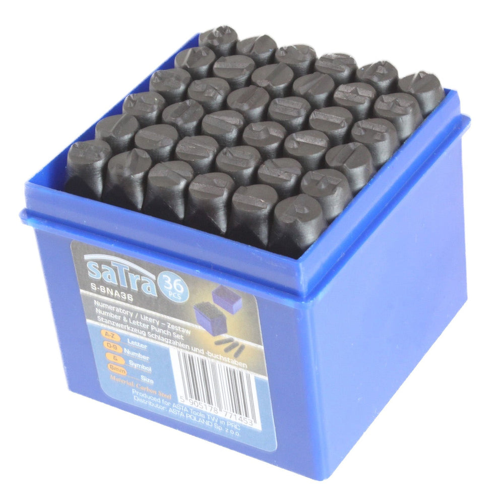 Set-kit punzoni alfanumerici - lettere e numeri, 8 mm 36 pezzi