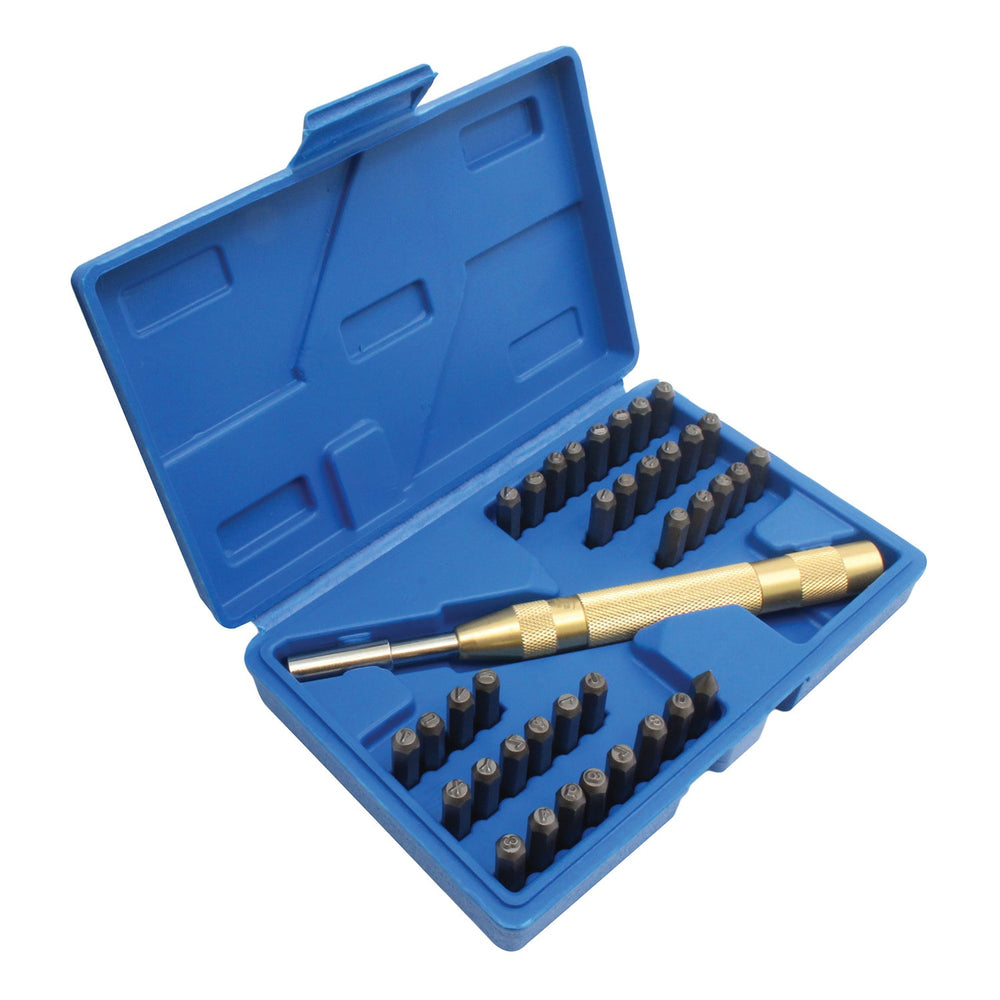 Set-kit punzoni lettere e cifre automatici, battipunzoni, in metallo per stampaggio plastica legno cuoio, 170 mm, 4 mm, 38 pezzi