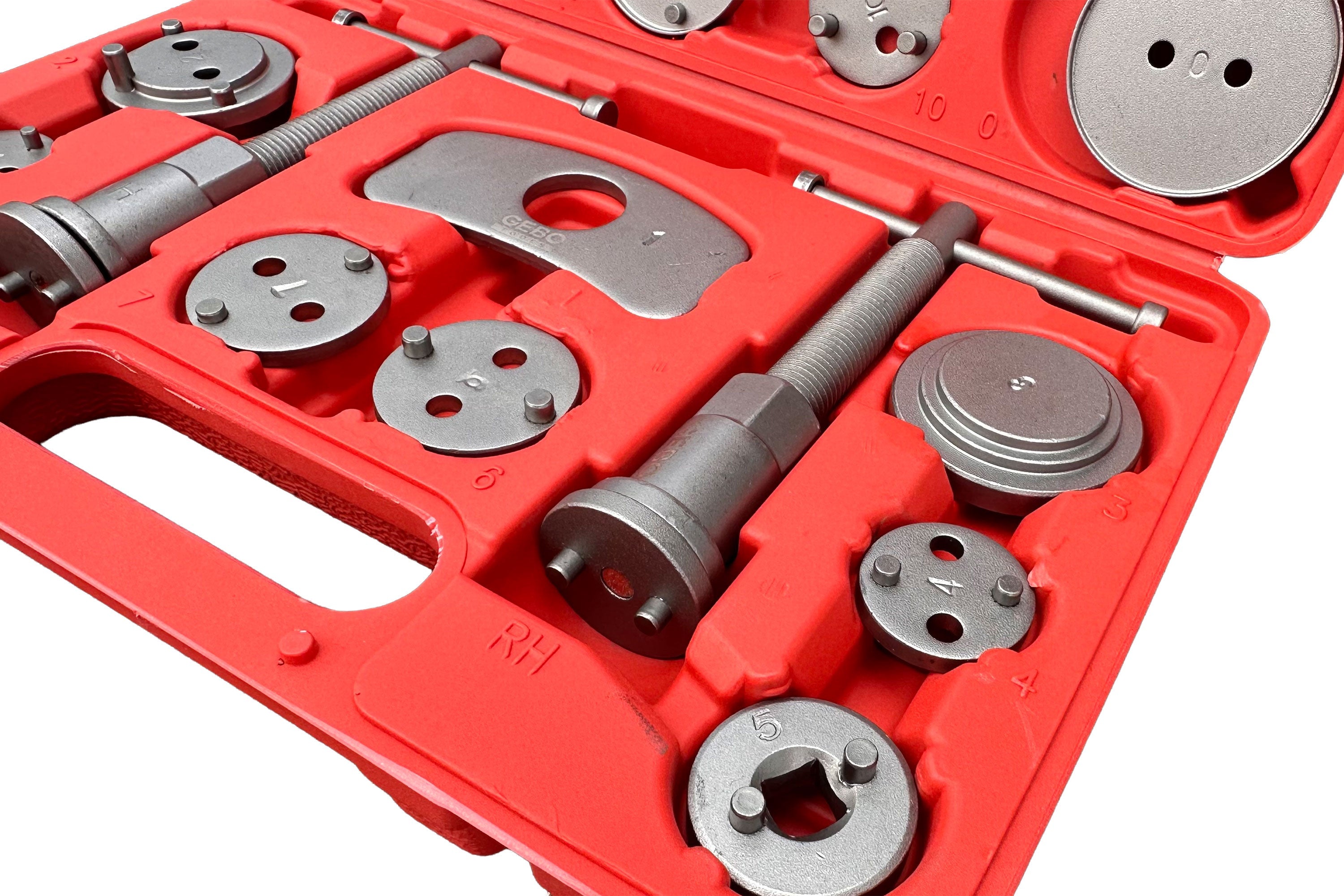 Set-kit ripristino per pinze freno, strumento universale per la retrazione, attrezzi rimozione dei pistoni dei freni anteriori e posteriori, auto garage, 22 pezzi Gebo Tools