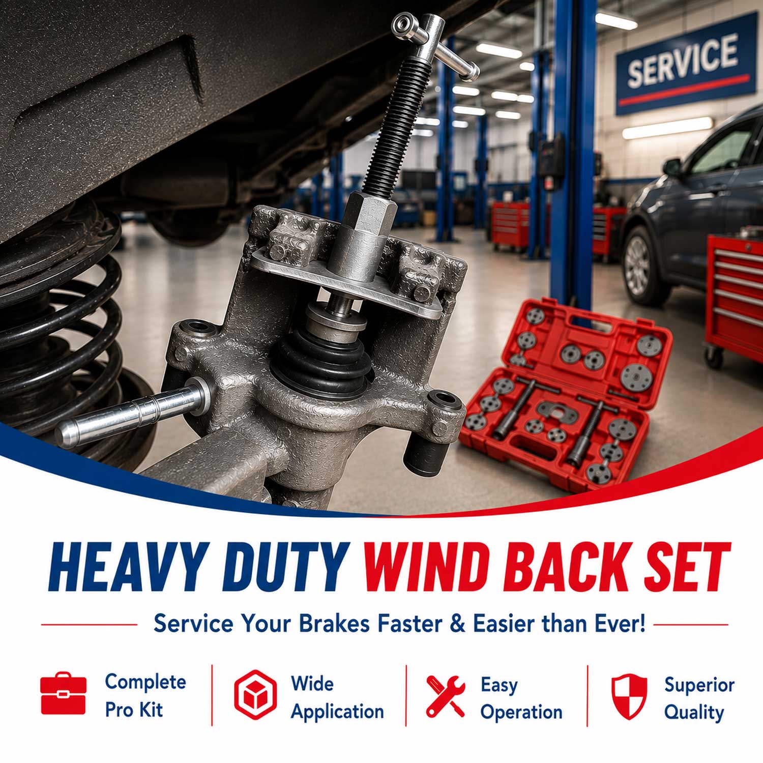 Set-kit ripristino per pinze freno, strumento universale per la retrazione, attrezzi rimozione dei pistoni dei freni anteriori e posteriori, auto garage, 22 pezzi Gebo Tools