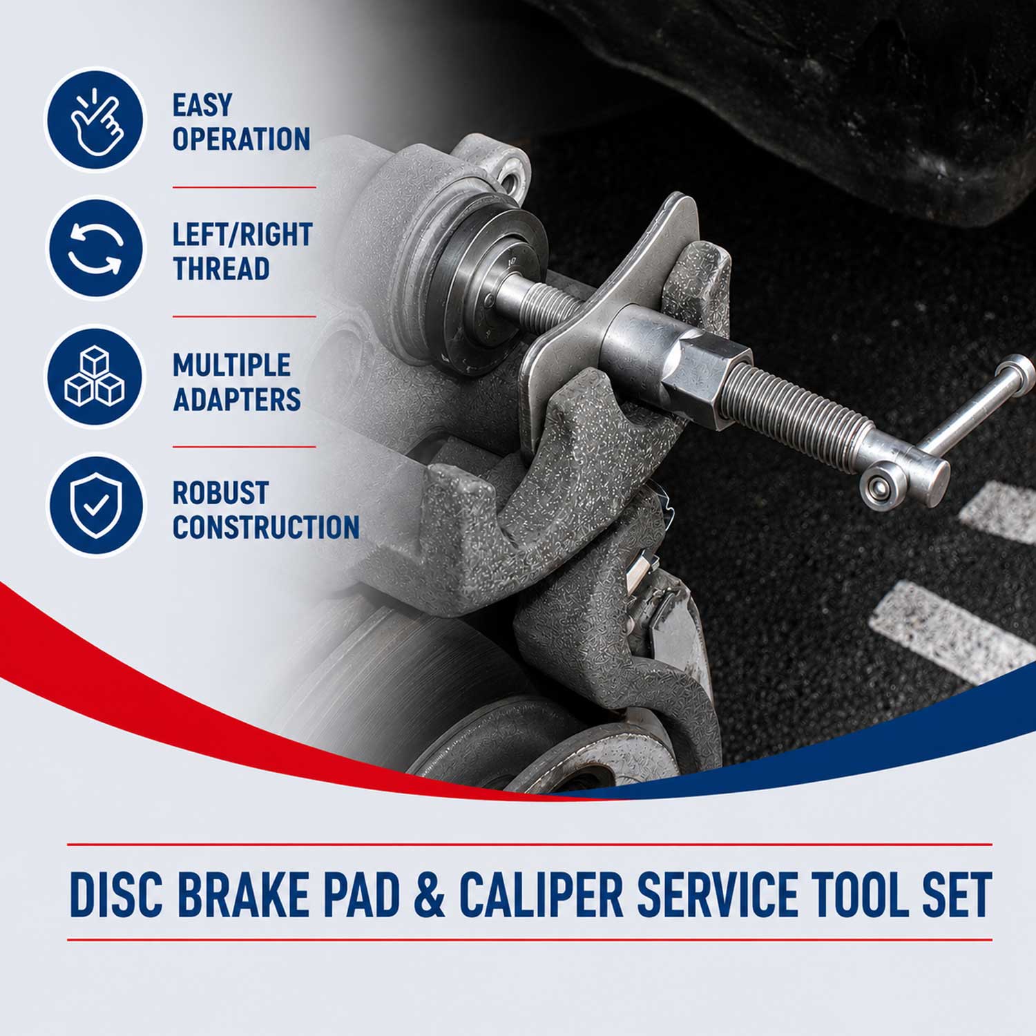 Set-kit ripristino per pinze freno, strumento universale per la retrazione, attrezzi rimozione dei pistoni dei freni anteriori e posteriori, auto garage, 22 pezzi Gebo Tools