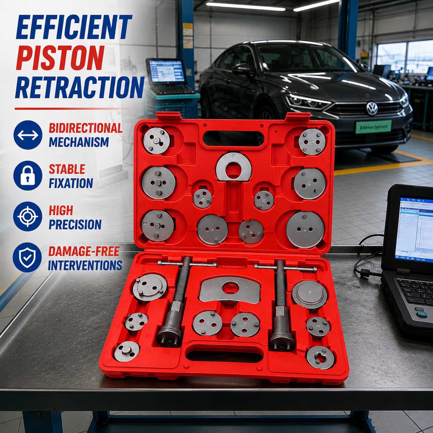Set-kit ripristino per pinze freno, strumento universale per la retrazione, attrezzi rimozione dei pistoni dei freni anteriori e posteriori, auto garage, 22 pezzi Gebo Tools
