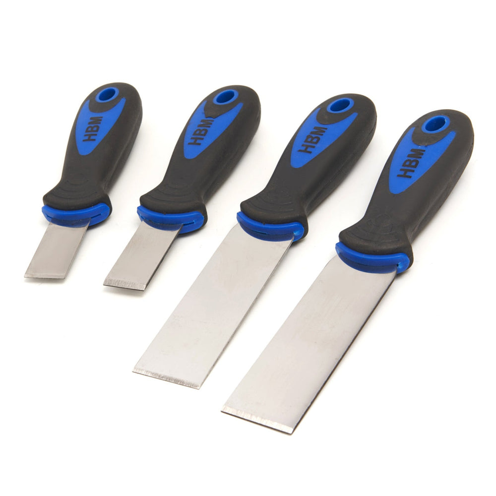 Set-kit spatole in acciaio inox per stuccatura 4 pezzi Hbm