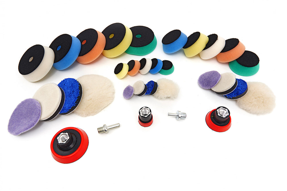 Set-kit spugne per lucidatura in microfibra, pad per cere, 25-50-75 mm 32 pezzi Hbm