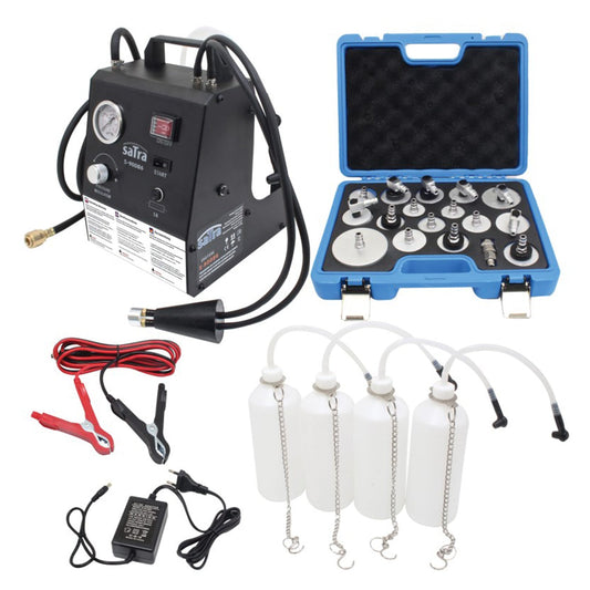 Set spurgo freni auto elettrico 230v, pressione regolabile, kit cambio liquido e frizione con 17 adattatori, automatico del fluido freno con bottiglie di estrazione da 1 litro adatto alla maggior parte dei veicoli, Satra