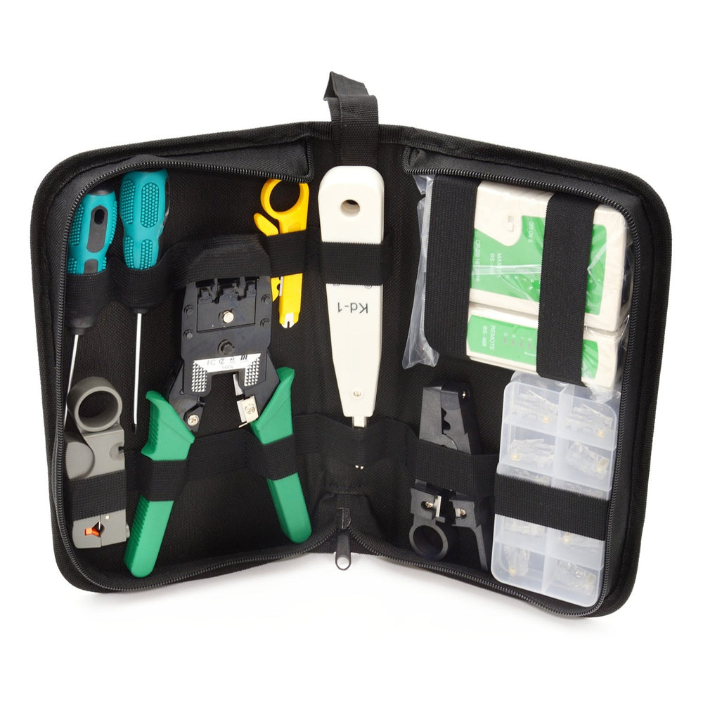 Set-kit strumenti di rete professionali RJ45/RJ11, pinza crimpatrice RJ45, manutenzione del computer, LAN tester, utensili riparazione cavi