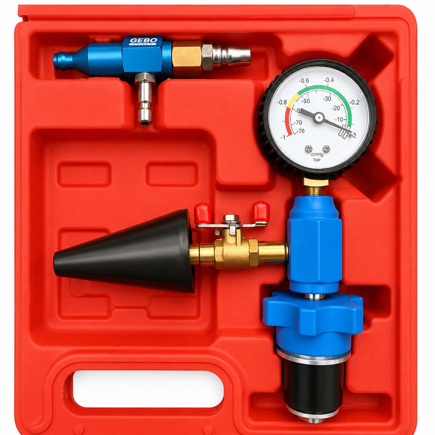 Set strumenti di riempimento e spurgo per impianto raffreddamento auto, kit utensili professionali per sistema di raffreddamento del radiatore, ricarica del liquido refrigerante  Gebo Tools