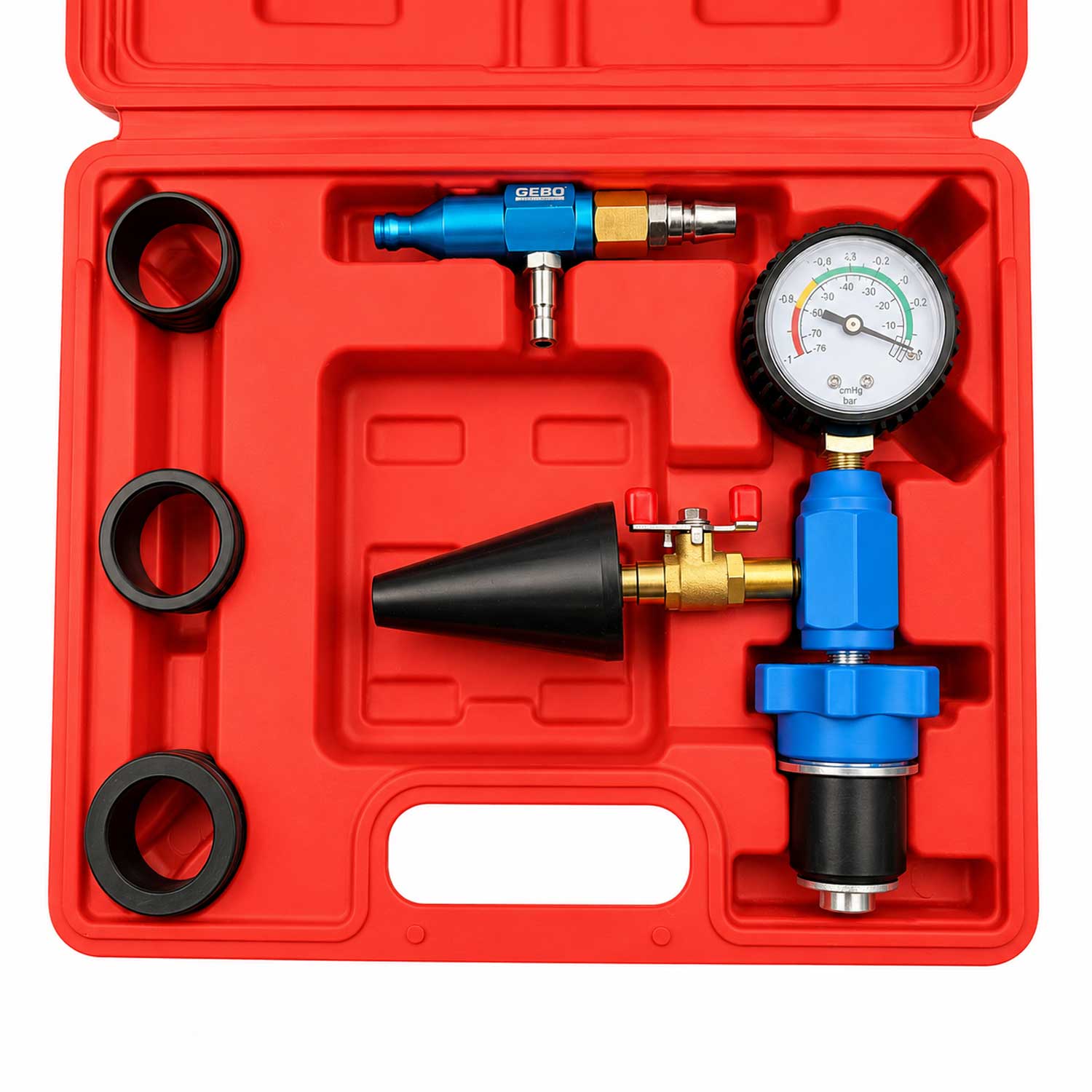 Set strumenti di riempimento e spurgo per impianto raffreddamento auto, kit utensili professionali per sistema di raffreddamento del radiatore, ricarica del liquido refrigerante  Gebo Tools