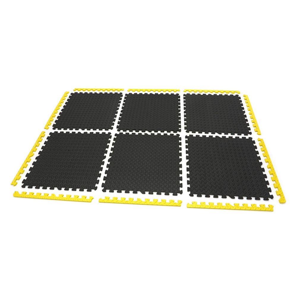 Set-kit tappetini protettivi per pavimento in schiuma EVA, tipo puzzle, antiscivolo, nero/giallo, 61×61 cm 6 pezzi