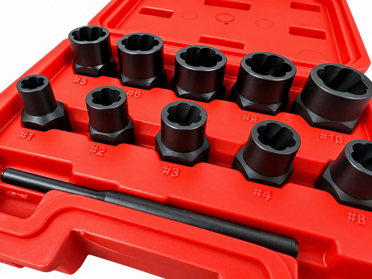 Set bussole per rimozione viti e bulloni danneggiati,9–19 mm, 11 pezzi, Gebo Tools