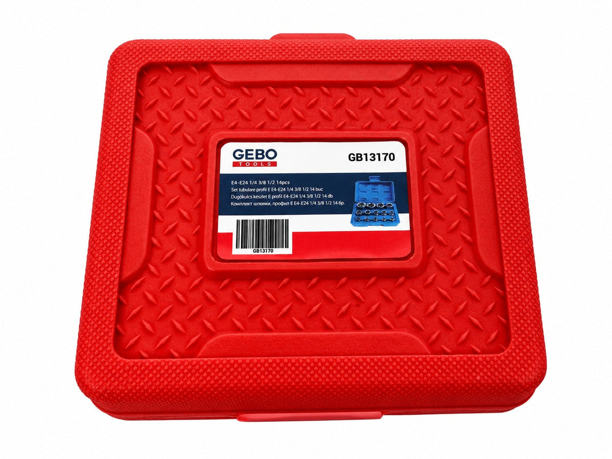 Set-kit bussole E-Torx, 1/2" 1/4" 3/8", E4-E24 ,14 pezzi Gebo Tools