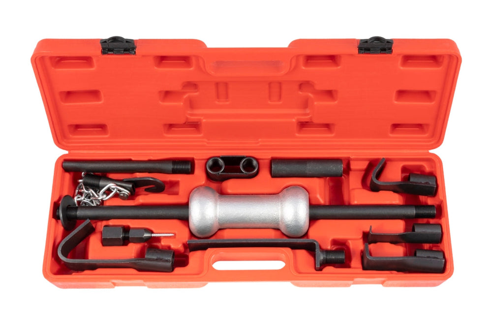 Set-kit universale per riparazione carrozzeria con martello scorrevole- a massa battente, per ammaccature
