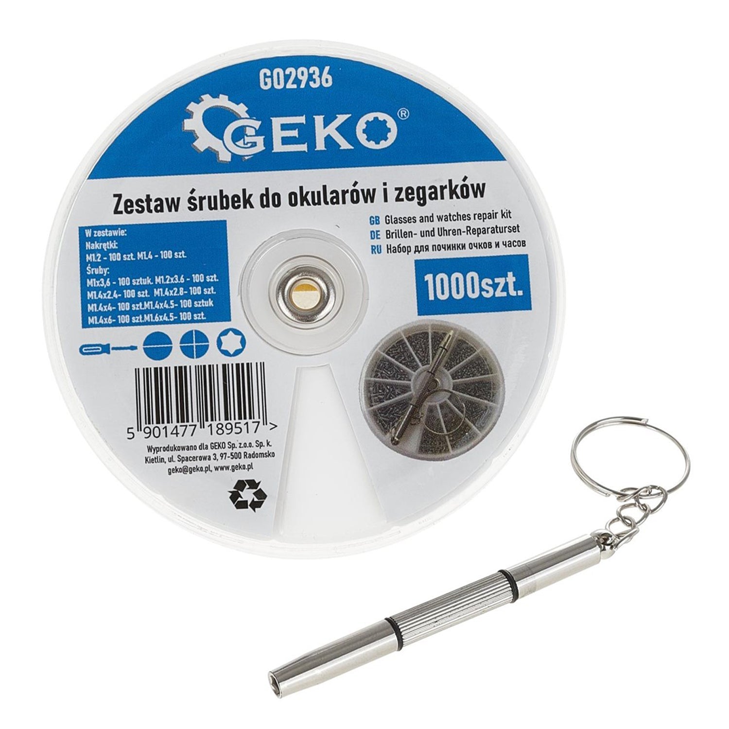 Set-kit di riparazione per occhiali, 1000 viti/tamponi, cacciavite, pinze, per orologi/occhiali Geko