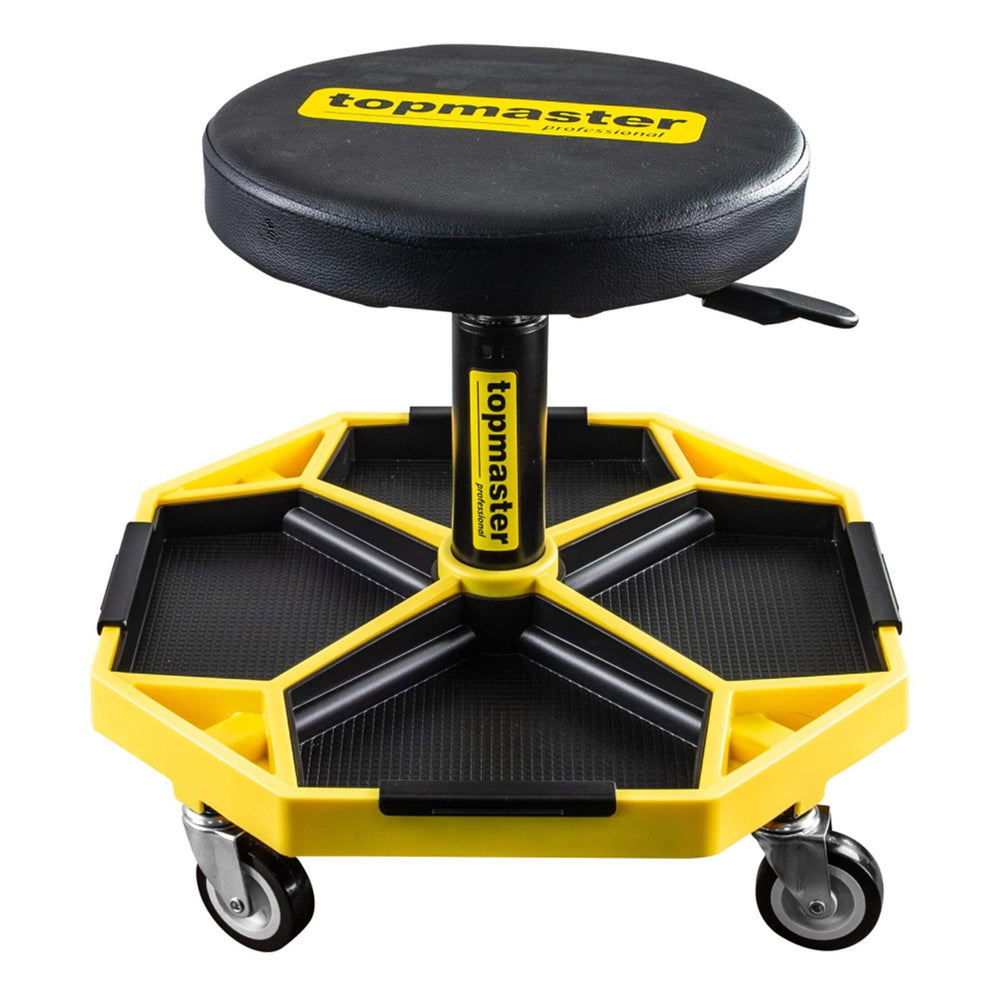 Sgabello mobile da officina regolabile in altezza, con ripiano porta minuteria auto Topmaster