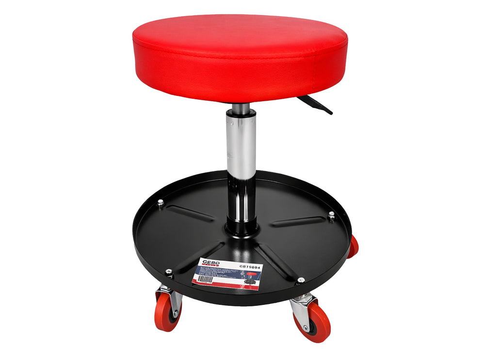 Sgabello mobile da officina regolabile in altezza, con ripiano porta minuteria auto, Gebo Tools