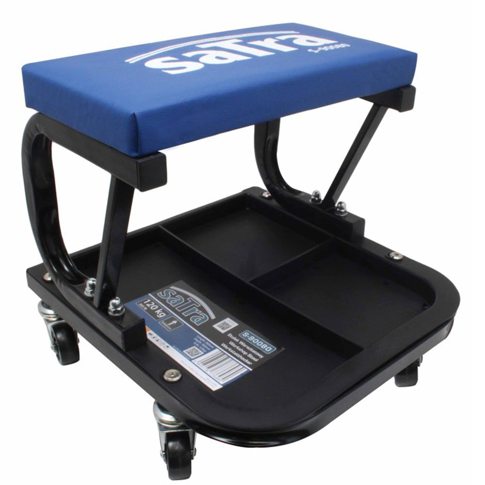 Sgabello mobile da officina con ripiano portattrezzi con ruote e ripiano portattrezzi 120 kg Satra