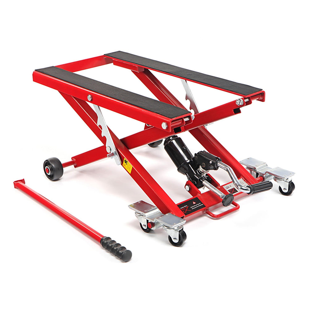Sollevatore idraulico quad moto bici atv da officina capacità max. 500kg altezza regolabile 11-40 cm, alzamoto con ruote operazione idraulica, HBM Machines Olanda