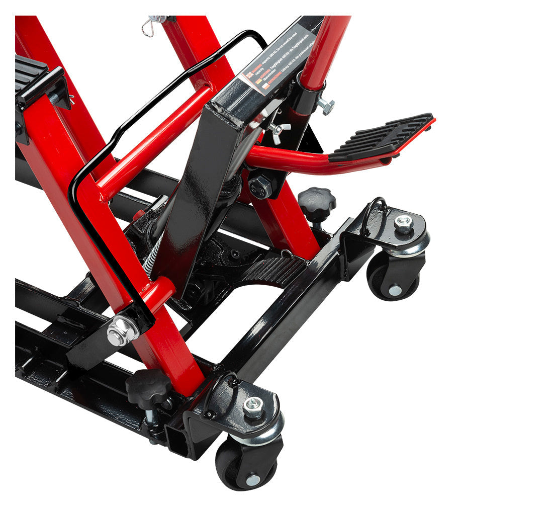 Sollevatore idraulico quad moto bici atv da officina capacità max. 680kg altezza regolabile 120-385 mm, sollevatore alzamoto con ruote officina operazione idraulica