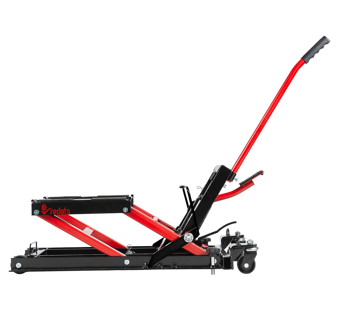 Sollevatore idraulico quad moto bici atv da officina capacità max. 680kg altezza regolabile 120-385 mm, sollevatore alzamoto con ruote officina operazione idraulica