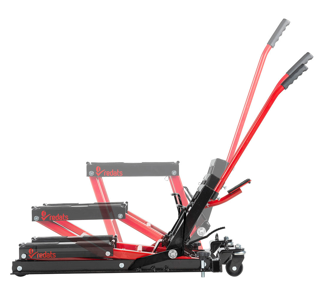 Sollevatore idraulico quad moto bici atv da officina capacità max. 680kg altezza regolabile 120-385 mm, sollevatore alzamoto con ruote officina operazione idraulica