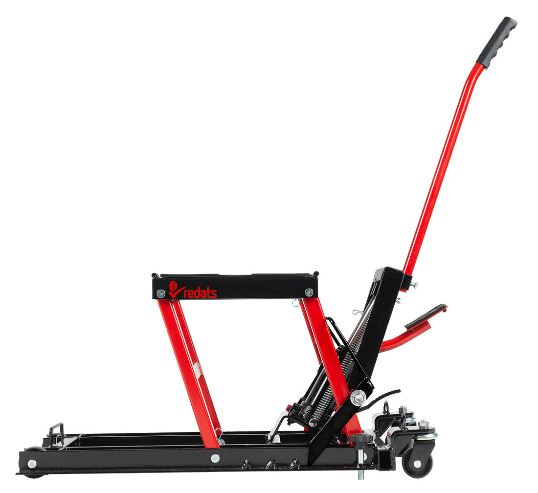 Sollevatore idraulico quad moto bici atv da officina capacità max. 680kg altezza regolabile 120-385 mm, sollevatore alzamoto con ruote officina operazione idraulica