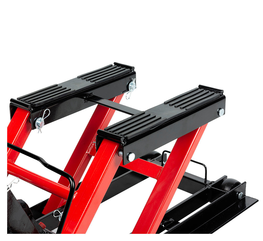 Sollevatore idraulico quad moto bici atv da officina capacità max. 680kg altezza regolabile 120-385 mm, sollevatore alzamoto con ruote officina operazione idraulica