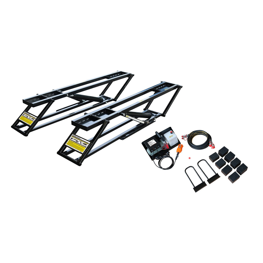 Sollevatore mobile idraulico a forbice 220V capacità max. 2.5t, altezza regolabile 100-458mm, per officina