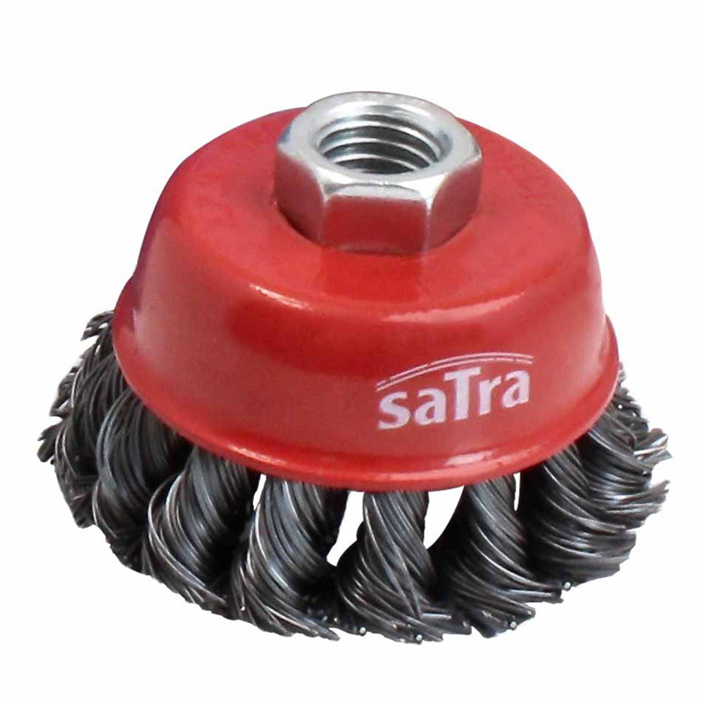 Spazzola metallica a tazza, abrasiva trecciata,per la rimozione della ruggine dal metallo, scorie di saldatura, superfici metalliche ,sporco grasso 75 mm Satra
