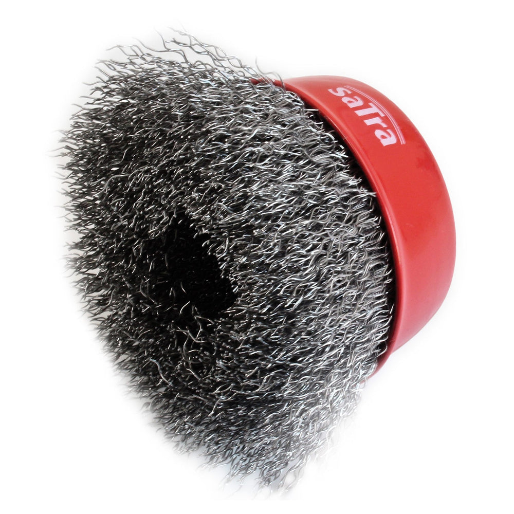 Spazzola metallica a tazza, abrasiva,per la rimozione della ruggine dal metallo, scorie di saldatura, superfici metalliche 100 mm Satra