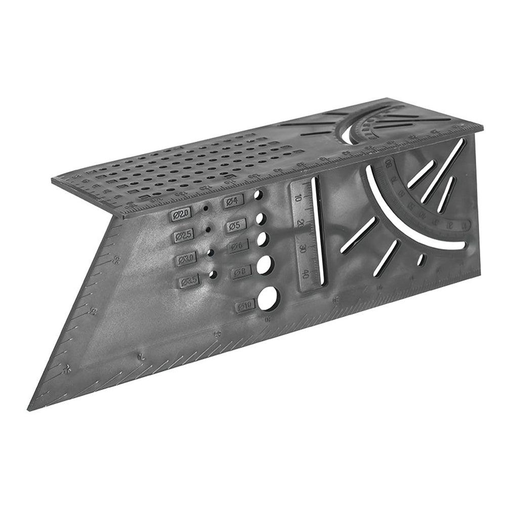 Squadra 3D, utensile di tracciatura per pezzi tridimensionali con battute 45°/90°, Scala millimetrata e goniometrica e calibro per punte, Verke