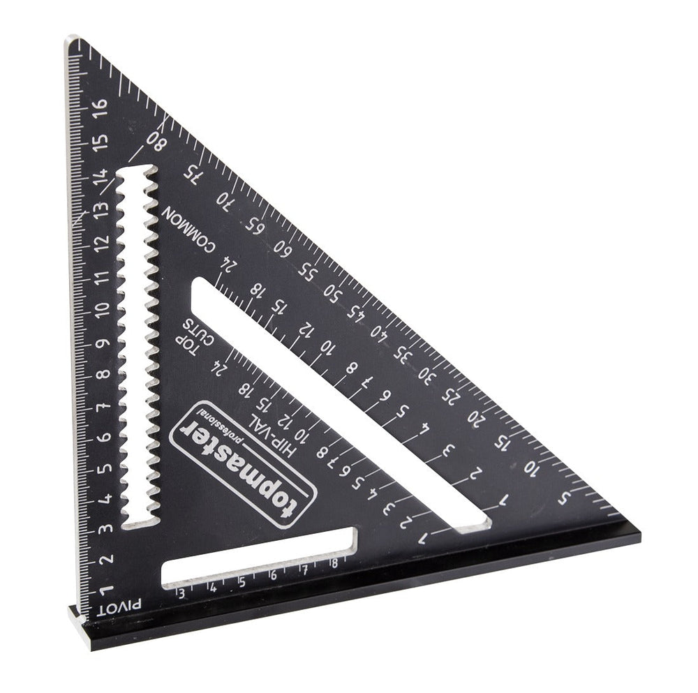 Squadra da falegname e per edilizia professionale ,utensile per carpentiere, per misurazioni rapide, , 7" 178 mm - squadra per misurazioni rapide, nera, Topmaster