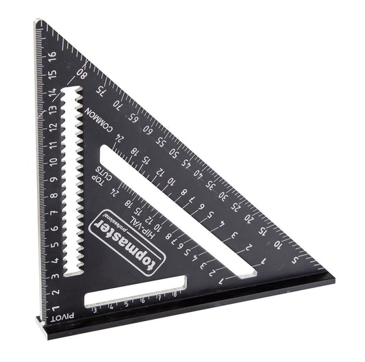 Squadra da falegname e per edilizia professionale ,utensile per carpentiere, per misurazioni rapide, , 7" 178 mm - squadra per misurazioni rapide, nera, Topmaster